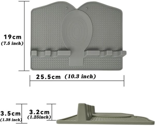 Silicone Utensil Rest, Large Kitchen Spoon Rest with Drip Pad for Multiple Utensils, Heat-Resistant, BPA-Free Spoon Rest, Spoon Holder, Kitchen Utensil Holder for Spoons, Spatulas, Ladles, Tongs -Grey - Image 2