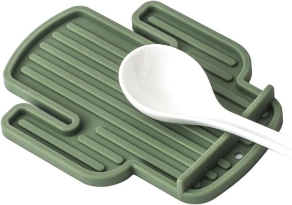 Kitchen Silicone Spoons Rest for Stove Top - BPA-Free, Heat-Resistant Cactus Spoon Holder for Countertop Gadgets & Kitchen Utensils Rest (1, Drak Green)