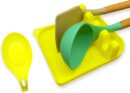 2 Pack Multiple Utensil Spoon Rest with Drip Pad Non-Slip Heat Resistant Kitchen and Grill Spoon Holder for Spatula, Ladle, Tongs, Kitchen Gadgets, and Cooking Accessories (Lemon Yellow)