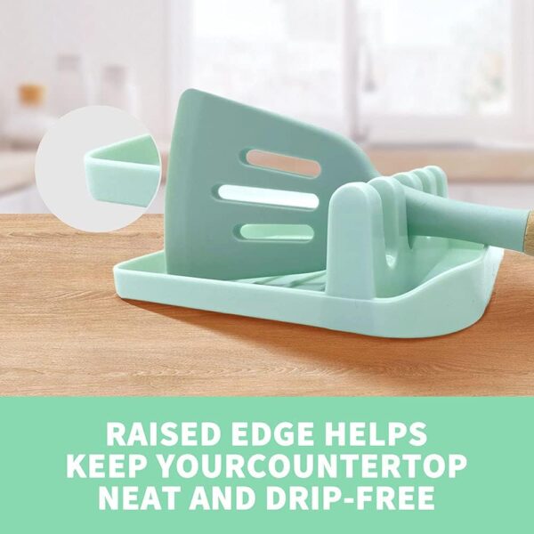 2 Pack Multiple Utensil Spoon Rest with Drip Pad Non-Slip Heat Resistant Kitchen and Grill Spoon Holder for Spatula, Ladle, Tongs, Kitchen Gadgets, and Cooking Accessories (Light Green) - Image 2