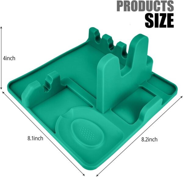 Silicone cutlery rack with drip pad; Stove surface spoon holder; Pot lid rack; Silicone spoon holder; Rest of utensils; Kitchen spoons rest; Kitchen spoon holder (turquoise） - Image 2