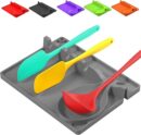 Cooking Utensil Rest Kitchen Utensils Holder Two-in-one Silicone Spoon Pad Multi-Function Spoon Holder Spoon Rack Kitchen Storage Spatula Spoon Rack Small Tool Storage Rack (Color : Red) (Color : Gre