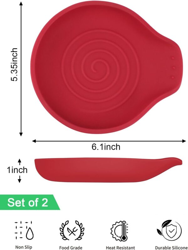 2 Pcs Silicone Spoon Rest Counter Top, 6.1" Large Cooking Spoon Holder for Stove Top, Utensil Rest for Spatula, Tongs, Black & Red - Image 2