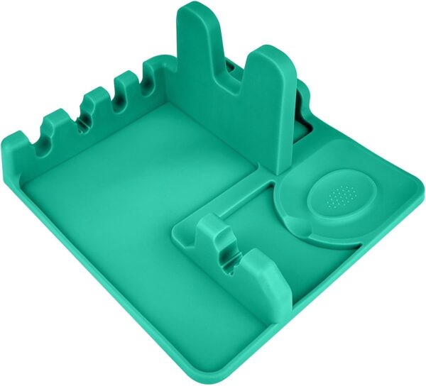 Silicone cutlery rack with drip pad; Stove surface spoon holder; Pot lid rack; Silicone spoon holder; Rest of utensils; Kitchen spoons rest; Kitchen spoon holder (turquoise）