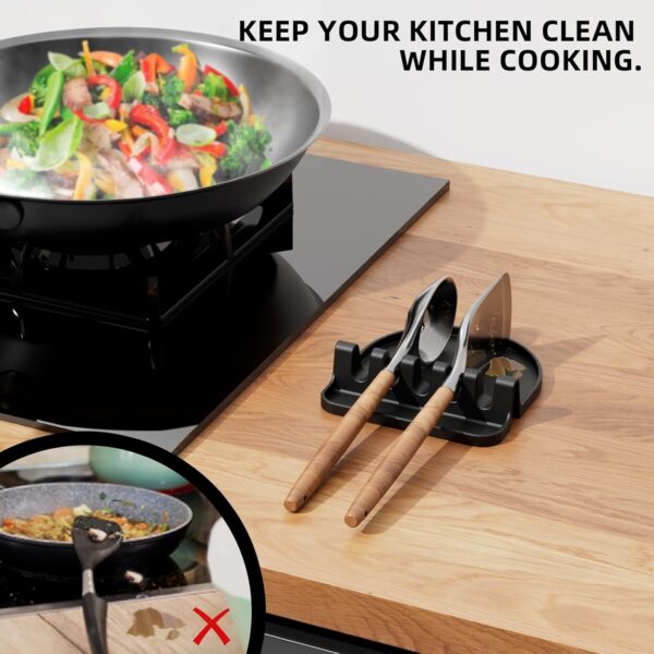 Kitchen Utensil Holder, Silicone Spoon Rest for Stove Top, Utensil Holder for Kitchen Counter Heat Resistant BPA-free Spoon Holder for Stove - Image 2