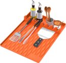 Silicone Spatula Mat, Large Grill Mats for Blackstone, Griddle Tools with Drip Pad, Silicone Utensil Rest for Stove Top, Kitchen Utensil Holder, Kitchen Gadgets - 16"x11.5", Orange