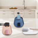 2 Pcs Spoon Rest, Foldable Pot Lid Holder While Cooking, Storage Rack for Spoon and Pot Lid, Kitchen Gadgets Utensil, Green&Blue