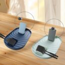 2 Pcs Spoon Rest, Foldable Pot Lid Holder While Cooking, Storage Rack for Spoon and Pot Lid, Kitchen Gadgets Utensil, Green&Blue
