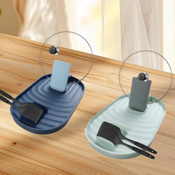2 Pcs Spoon Rest, Foldable Pot Lid Holder While Cooking, Storage Rack for Spoon and Pot Lid, Kitchen Gadgets Utensil, Green&Blue