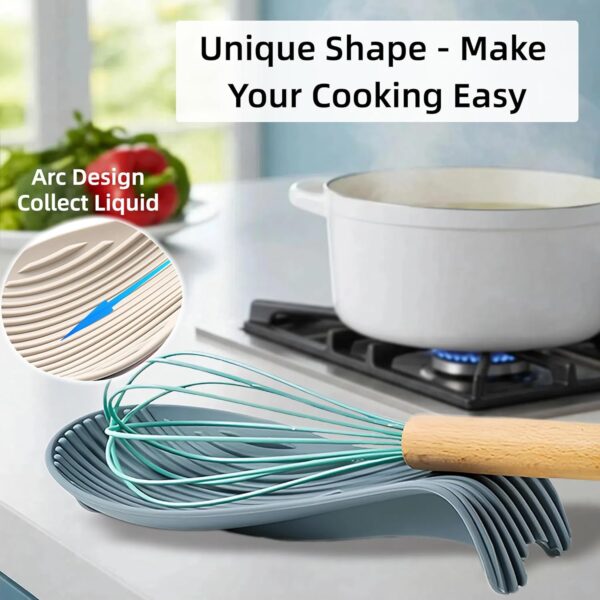 Silicone "Deck Chair" Large Heat-resistant Spoon Rest for Stove Top/Countertop, Reusable Kitchen Cooking Utensil Holder for Spatulas, Ladles, etc., Dishwasher Safe, 9.1 * 4.2 * 1.6in (Khaki) - Image 2