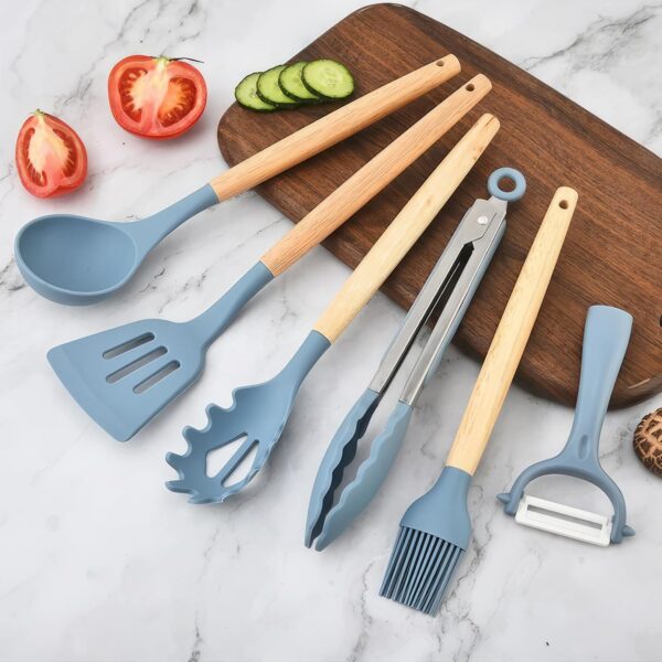 Cooking Utensils Set, 12Pieces Kitchen Utensil Set with 5 Pieces Silicone Spatula Set 4 Piece Knife Set with Scissors and Block, Sharp Stainless Steel Knife Block Set and Kitchen Tool Set (Blue) - Image 2