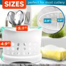 White Utensil Holder for Kitchen Counter - 2 Divided Basket Sink Utensil Holder Toothbrush Holders Fork and Spoon Organizer Bathroom Caddy - White Plastic Utensil Crock Bathroom Toothbrush Holder