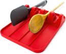 Silicone Utensil Rest and Spoon Holder, Heat Resistant Kitchen Spoon Rest for Multiple Utensils, Dishwasher Safe Drip Pad for Spatulas, Tongs, Ladles, and Spoons (Candy Red)