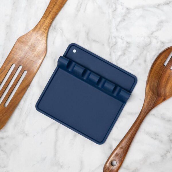 Silicone Spoon Rest, Navy Countertop Utensil Holder, 5.5" - Image 2