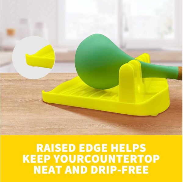 2 Pack Multiple Utensil Spoon Rest with Drip Pad Non-Slip Heat Resistant Kitchen and Grill Spoon Holder for Spatula, Ladle, Tongs, Kitchen Gadgets, and Cooking Accessories (Lemon Yellow) - Image 2