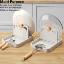 2Pcs Spoon Rest with Lid Holder,Foldable Spoon Holder for Kitchen Counter,Cat Pot Lid Holder for Spoons,Pot Lids,Spatulas,Utensils,Forks(Beige + Grey)
