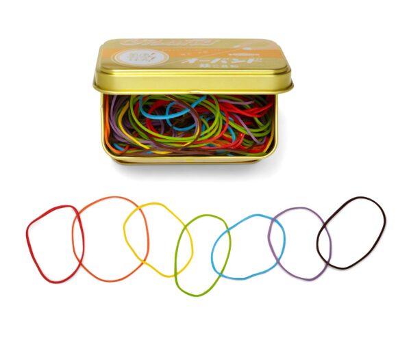 vibrant rubber bands in metal container - Image 2