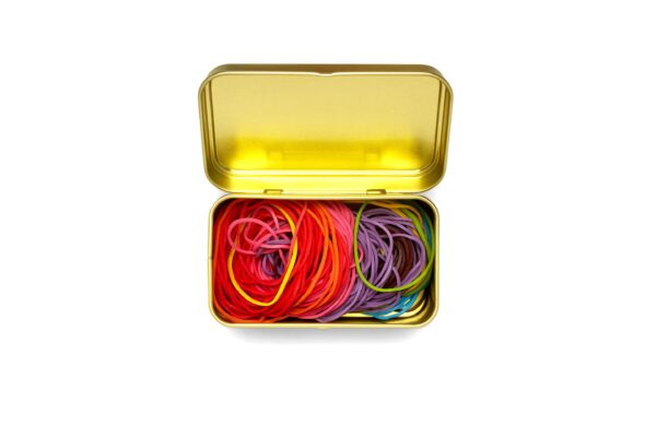 vibrant rubber bands in metal container - Image 3