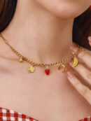 gold-plated fruit and charm necklace