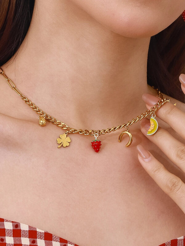 gold-plated fruit and charm necklace - Image 2
