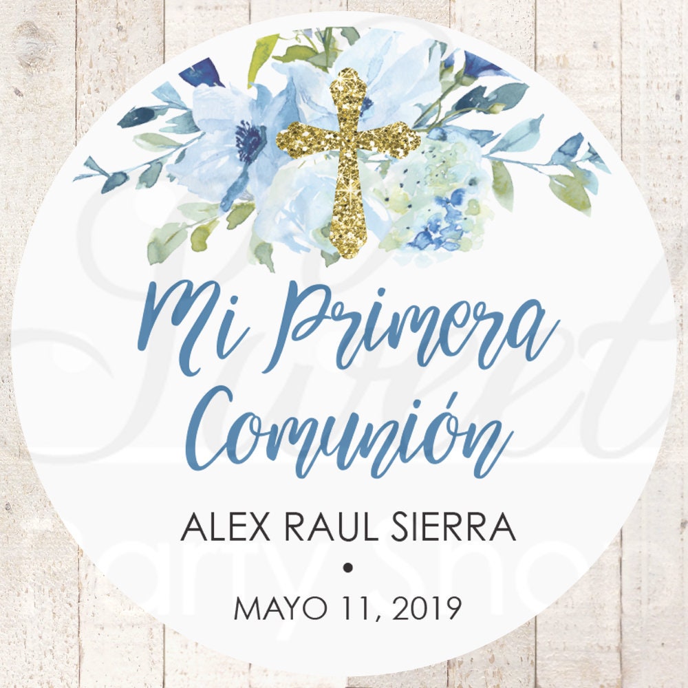 First Communion Blue Floral Sticker Set
