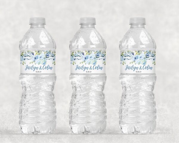 Blue Floral Beverage Labels - Set of 10