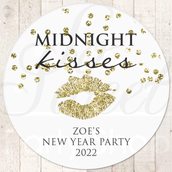 New Year's Eve Party Kisses Goodie Bag Stickers Gold Confetti Set of 24