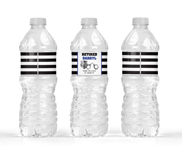 Retirement Water Bottle Labels - Black and Blue