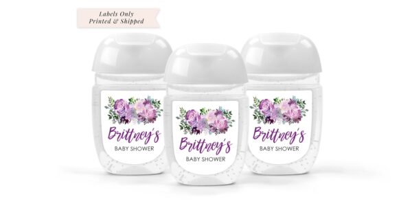 Purple Floral Sanitizer Favor Labels Set of 30