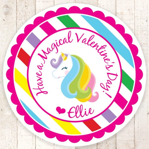 Rainbow Unicorn Valentine Stickers Set