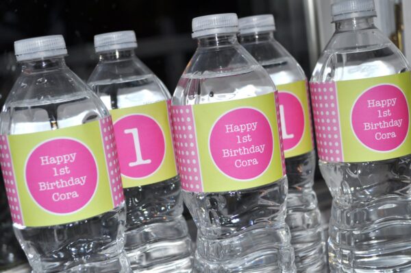 Water Bottle Labels with Polka Dots in Pastel Colors - Image 3